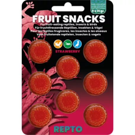 REPTO | FRUIT SNACKS MANGO | Gyümölcsös kiegészítő eledel, eper ízű, madár, rovar és hüllők számára -  8x15 g