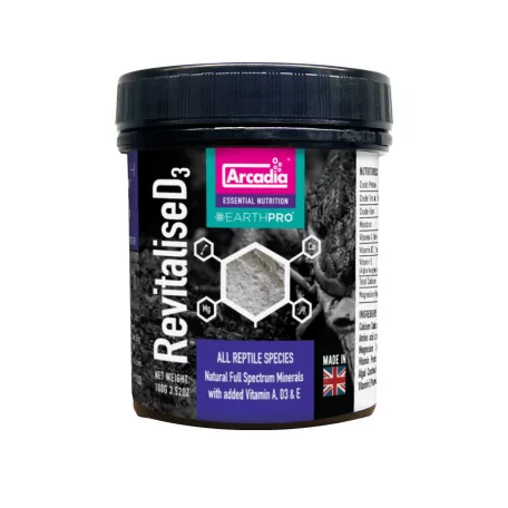 Arcadia | EarthPro RevitaliseD3 | D3-vitaminnal és ásványi anyagokkal dúsított por hüllők számára – 100 g