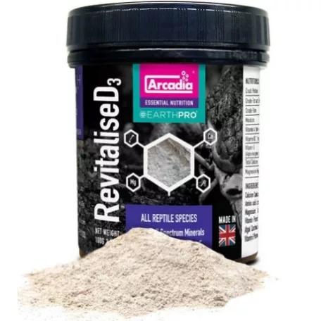 Arcadia | EarthPro RevitaliseD3 | D3-vitaminnal és ásványi anyagokkal dúsított por hüllők számára – 100 g