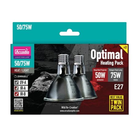 Arcadia | Optimal Heating Pack | Kétfokozatú hő- és fényforrás csomag nappali hüllők számára – 50 W + 75 W