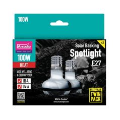   Arcadia | Solar Basking Spotlight Twin | Dupla melegítő izzó csomag sivatagi hüllők számára – 2 x 100 watt