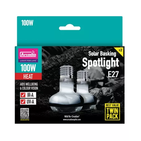 Arcadia | Solar Basking Spotlight Twin | Dupla melegítő izzó csomag sivatagi hüllők számára – 2 x 100 watt