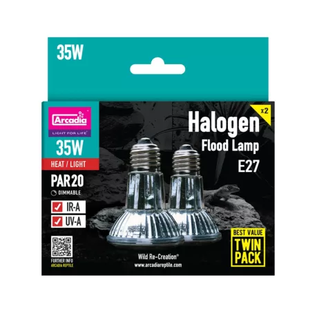 Arcadia | Halogen Basking Spot Twin Pack | Halogén melegítő izzópár nappali sütkérező hüllők számára – 2 × 35 W / 63 mm