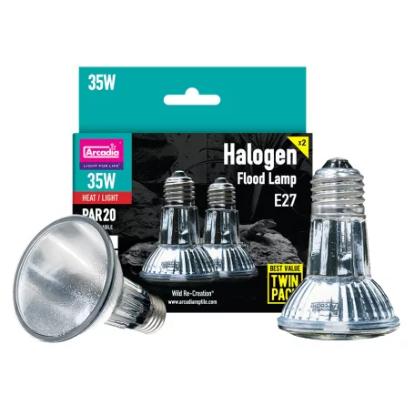 Arcadia | Halogen Basking Spot Twin Pack | Halogén melegítő izzópár nappali sütkérező hüllők számára – 2 × 35 W / 63 mm