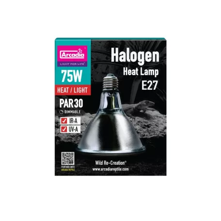 Arcadia | Halogen Basking Spot | Hatékony halogén melegítő izzó nappali hüllők és kétéltűek számára – 75 W