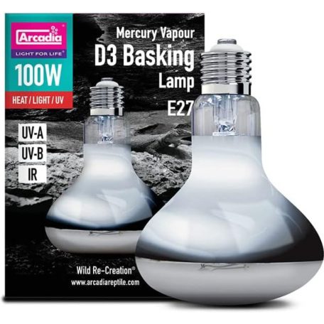Arcadia | 2nd Generation Mini D3 UV Basking Lamp | UVB napozó és melegítő izzó D3-vitaminnal nappali hüllők számára - 100 W
