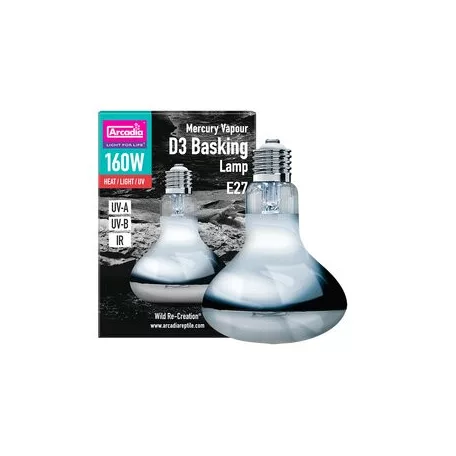 Arcadia | D3 Mercury Vapour teljes spektrumú UVB napozólámpa hüllőknek – 160W (E27)