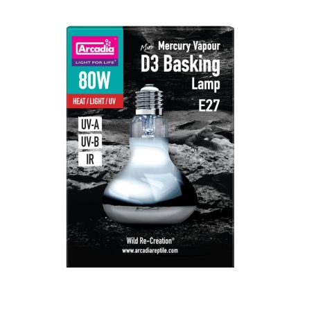 Arcadia | 2nd Generation Mini D3 UV Basking Lamp | UVB napozó és melegítő izzó D3-vitaminnal nappali hüllők számára – 80 W