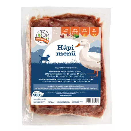 Farkaskonyha | Hápi Menü | Komplett egyfehérjés kacsa BARF menü zöldségekkel – 500 g
