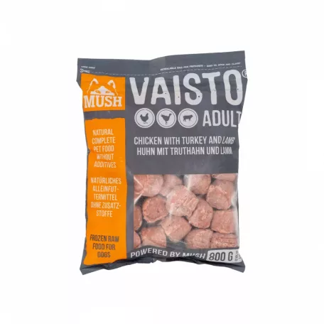 Mush | Vaisto Adult Grey | Komplett BARF menü (Pulyka, Csirke, Bárány) – 800 g